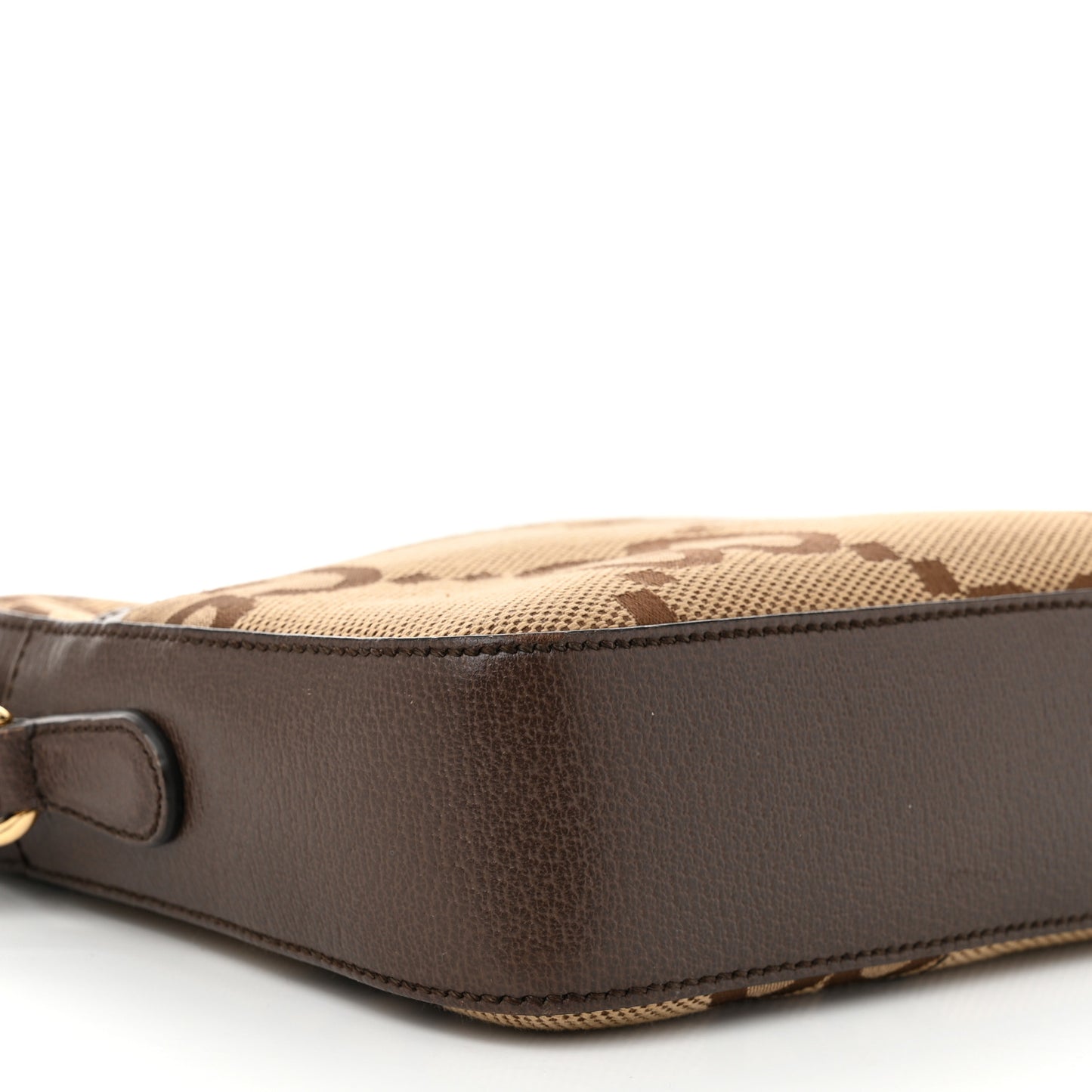 Monogram Jumbo GG Textured Dollar Calfskin Web Messenger Shoulder Bag Camel Ebony New Acero