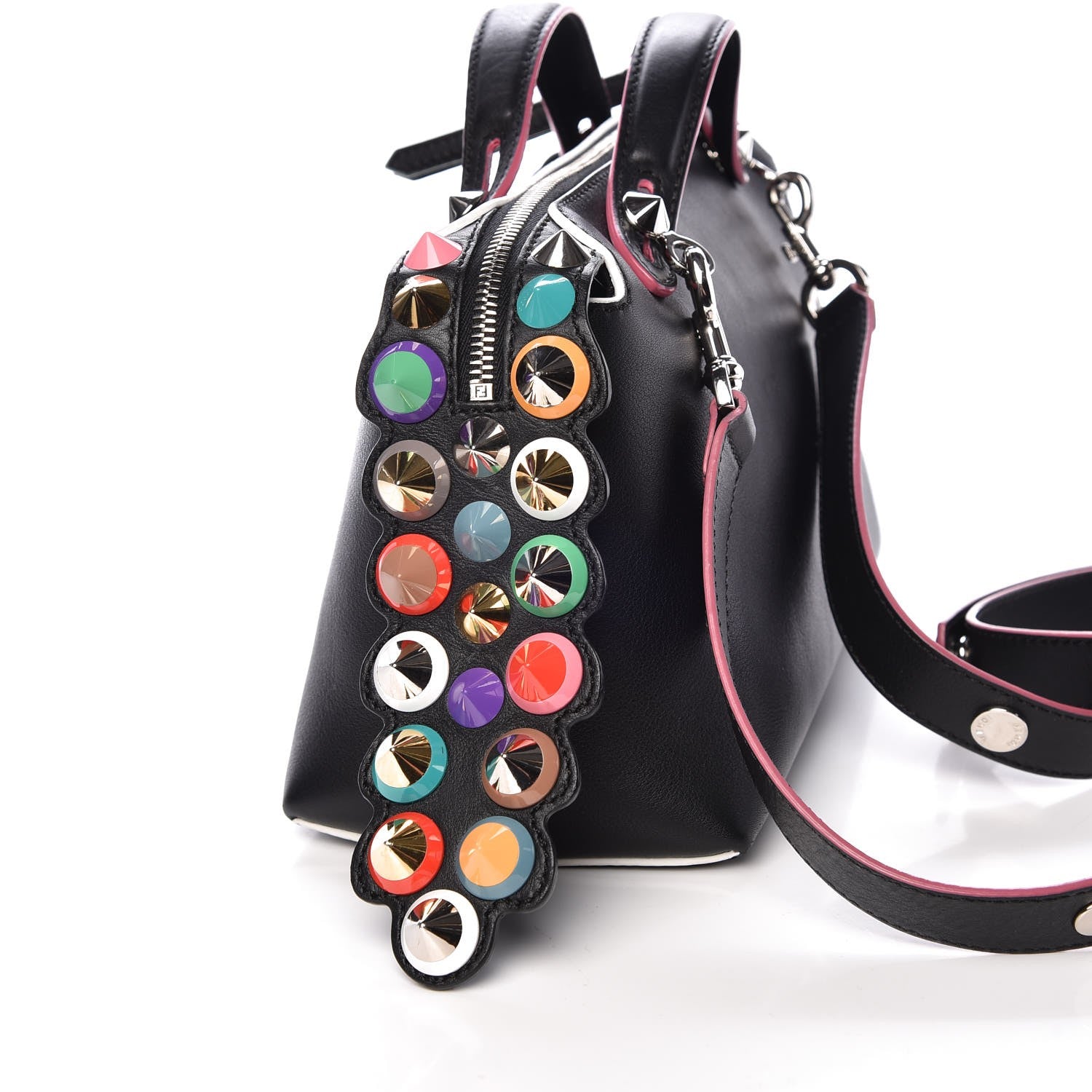 Fendi Vitello Dolce Croc Tail Studded Medium By The Way Boston Bag Black Multicolor 10 of 10