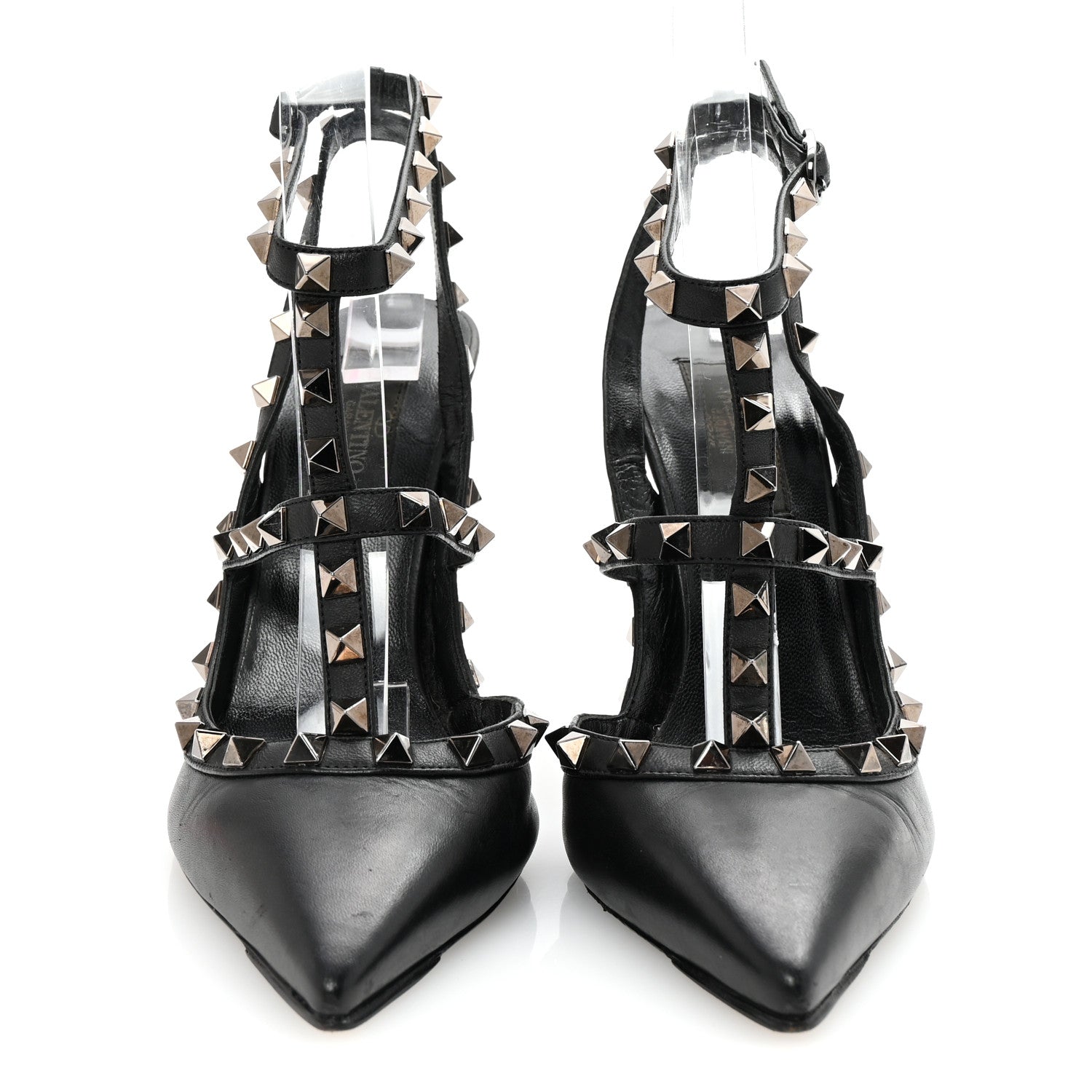 Valentino Garavani Calfskin Nappa Rockstud Ankle Strap 100mm Pumps 37 Black 3 of 8