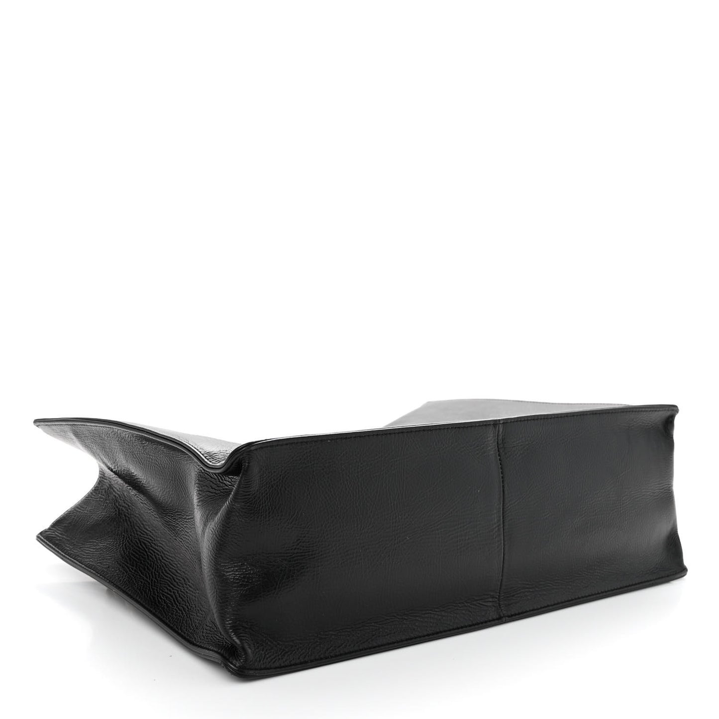 Shiny Aged Calfskin Shopping Bag Black