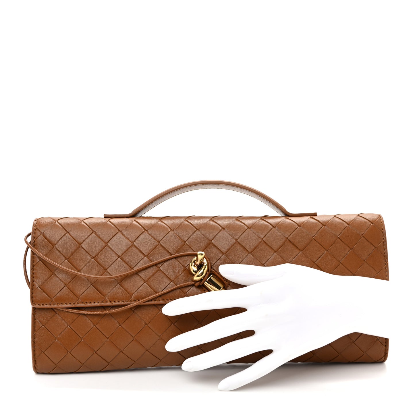 Nappa Intrecciato Long Andiamo Top Handle Clutch Cognac