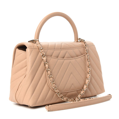 Chanel Caviar Chevron Quilted Small Coco Handle Flap Beige 3 of 10