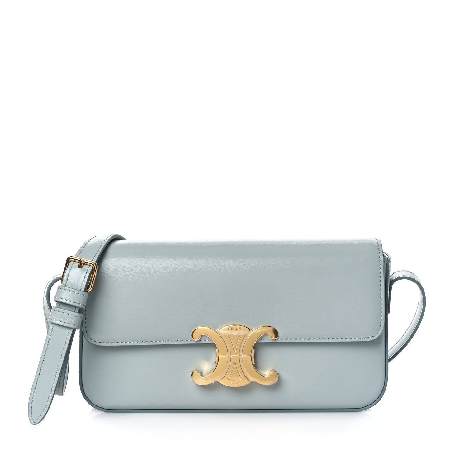 Shiny Calfskin Triomphe Shoulder Bag Soft Blue