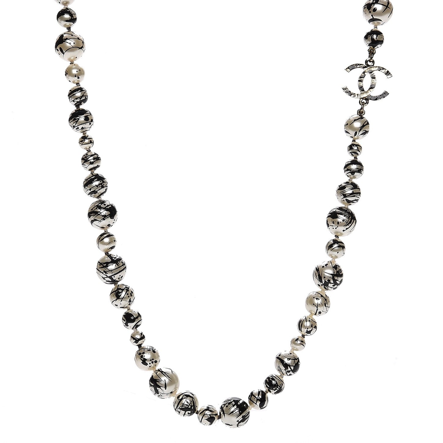 Pearl CC Graffiti Long Necklace Black Gold