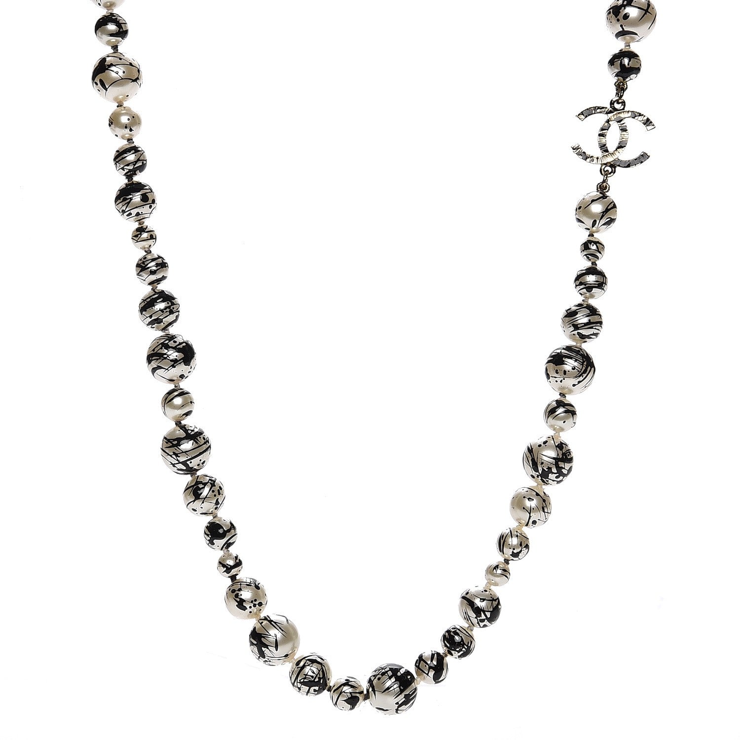 Chanel Pearl CC Graffiti Long Necklace Black Gold 1 of 4