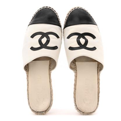 Chanel Iridescent Goatskin CC Espadrille Mules 38 Ivory Black 2 of 12