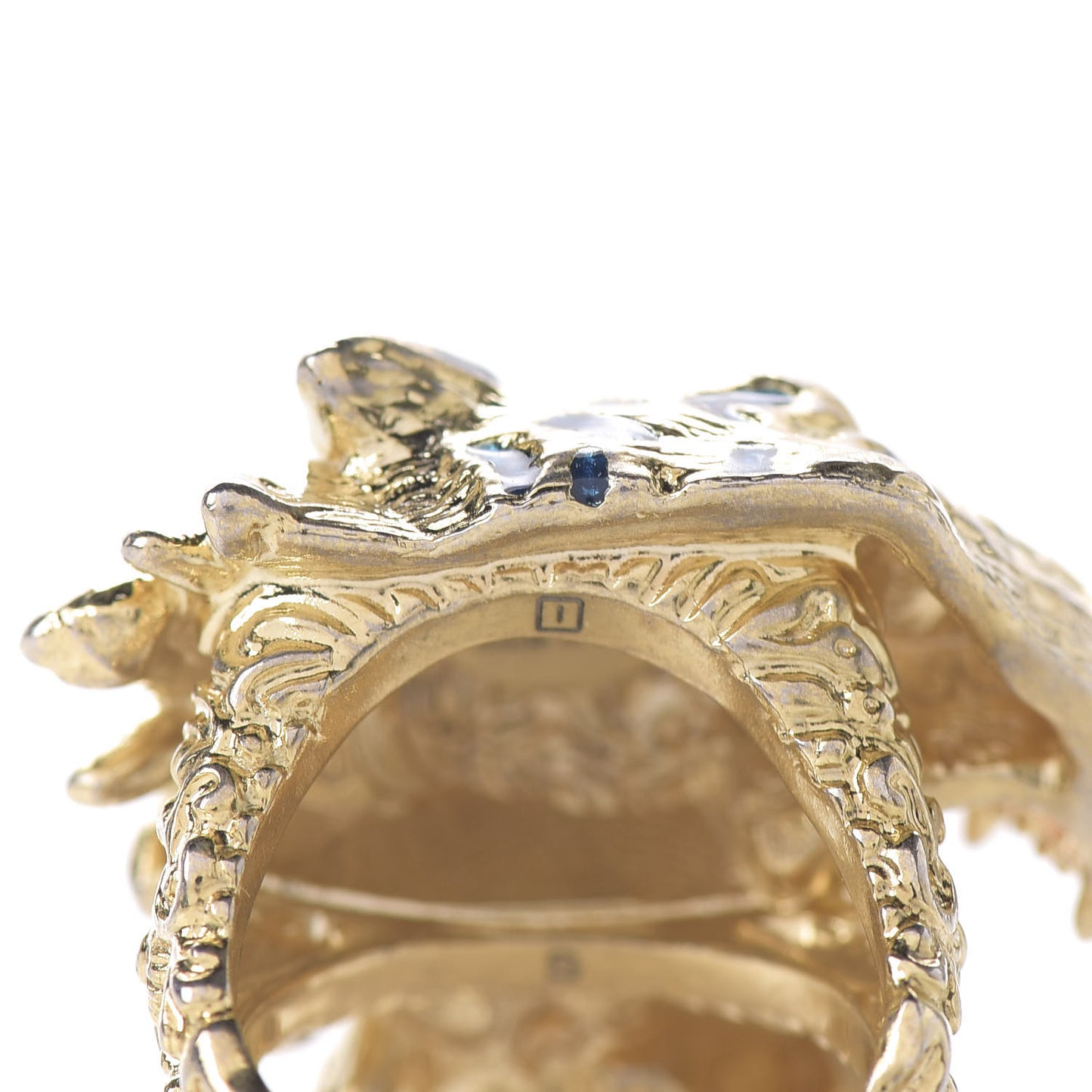 Metal Crystal Lion Head Ring S Aged Gold Multicolor