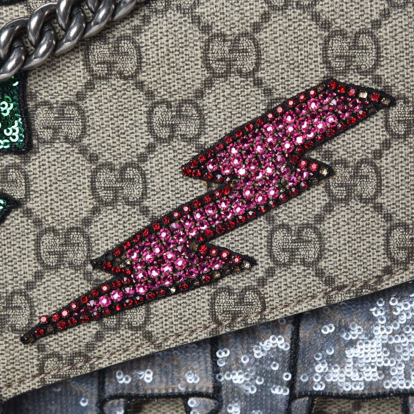 GG Supreme Monogram Lightning Embroidered Medium Dionysus Shoulder Bag Beige
