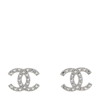 Chanel Baguette Crystal CC Earrings Silver 1 of 5
