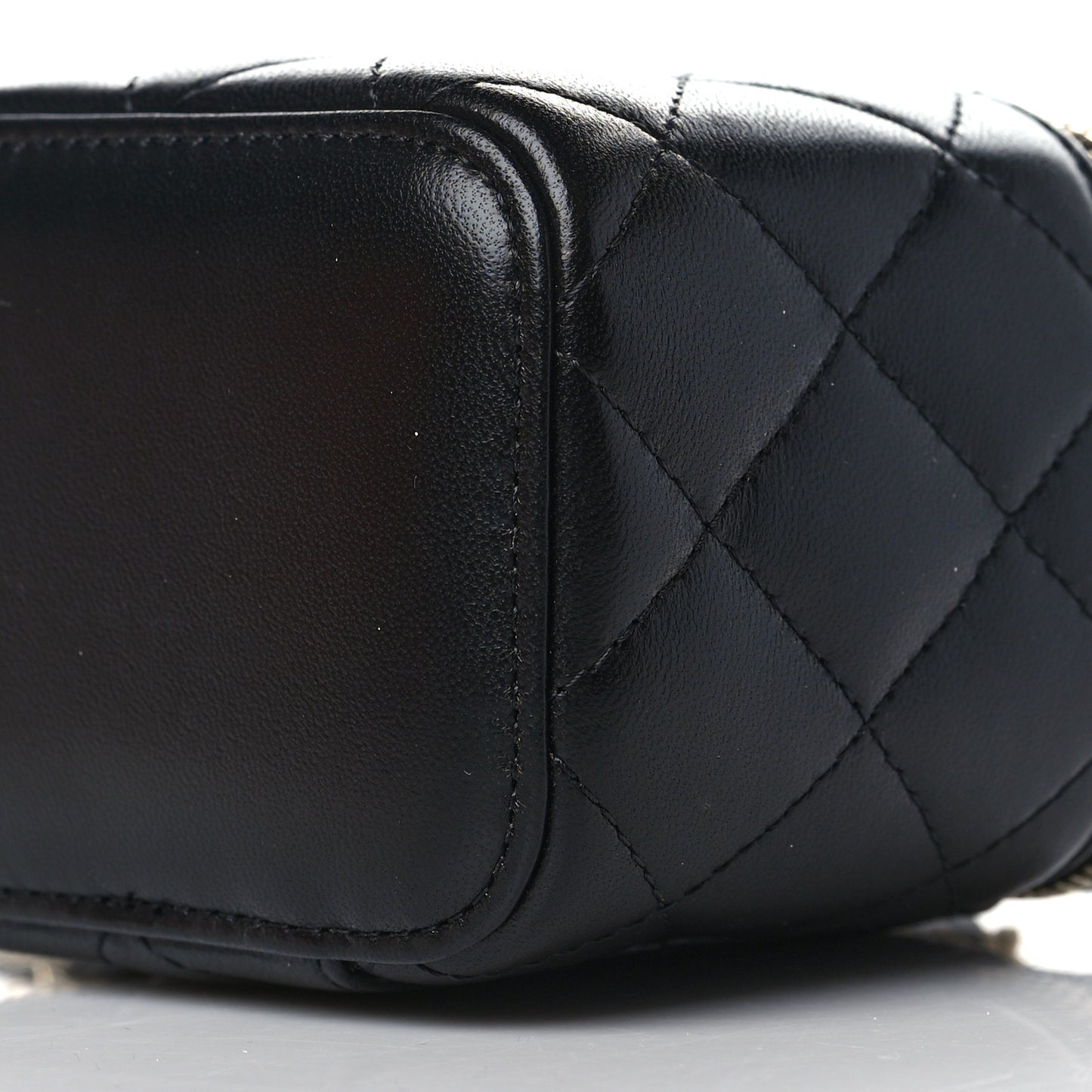 Lambskin Quilted Top Handle Mini Vanity Case With Chain Black