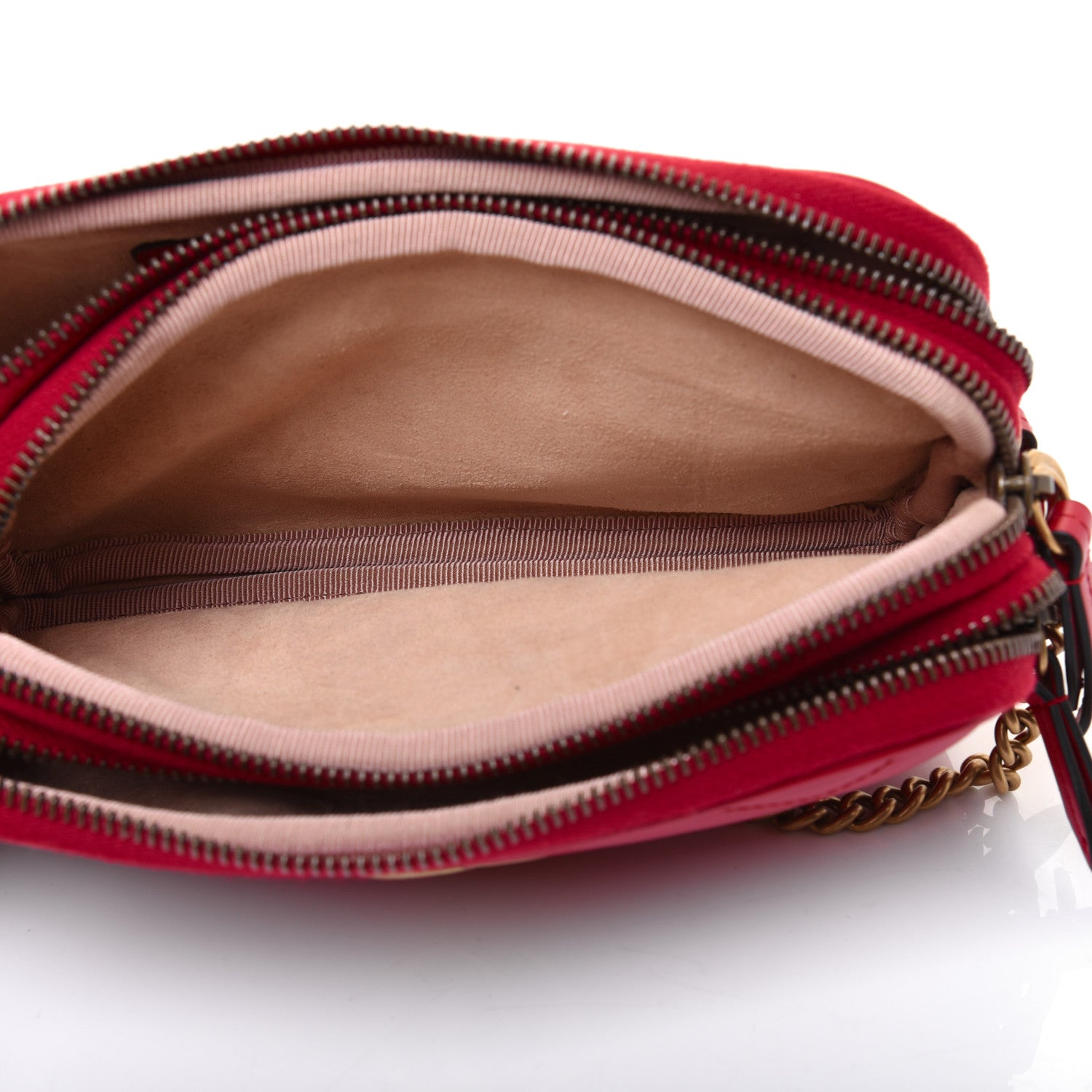 Gucci Calfskin Matelasse Mini GG Marmont Chain Crossbody Bag Hibiscus Red 7 of 16