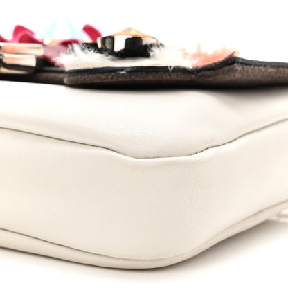 Fendi Shiny Nappa Rabbit Fur Crystal Flowerland Micro Buggie Baguette White 9 of 9