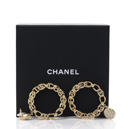 Chanel Metal Crystal CC Paris Chain Link Hoop Earrings Gold 6 of 6