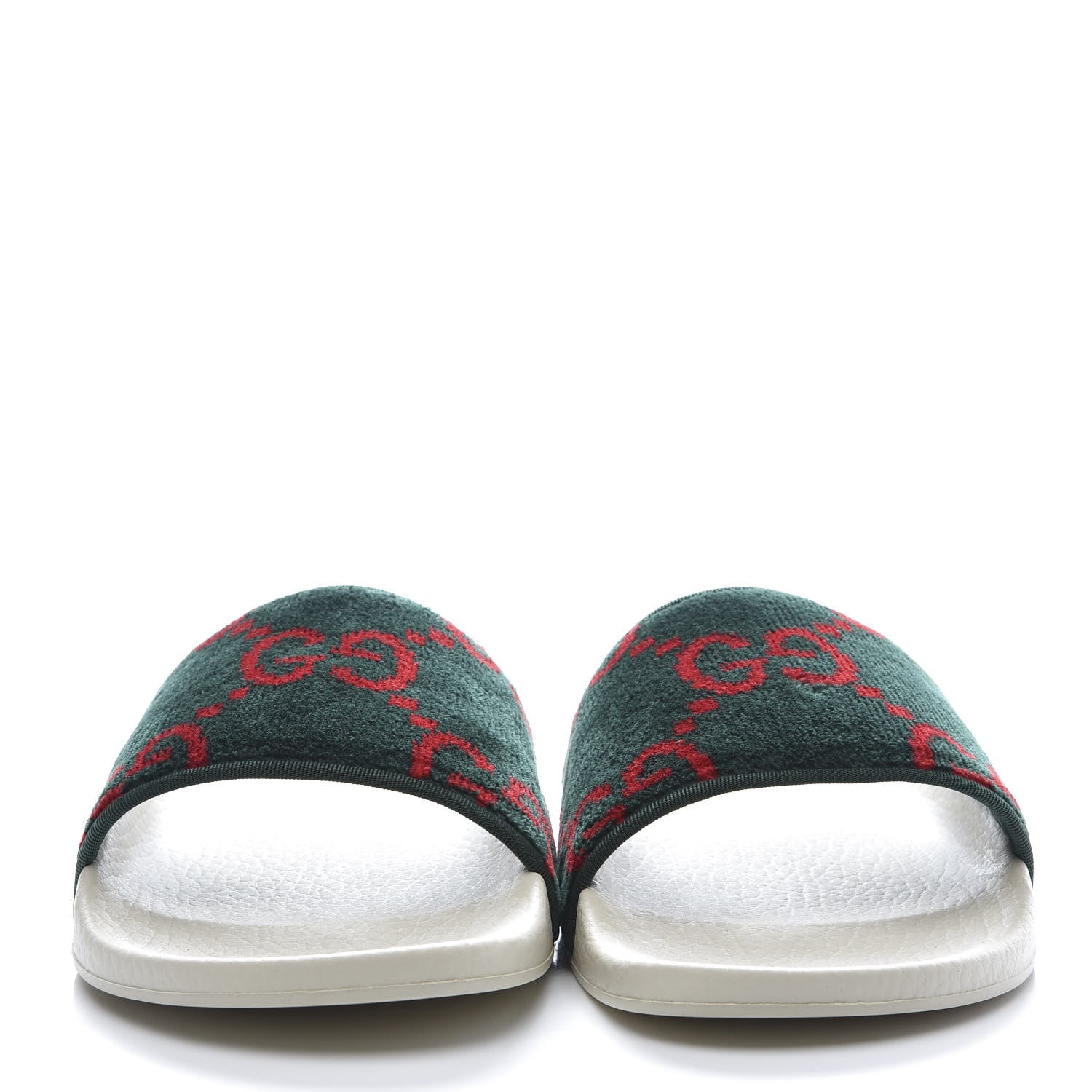 Gucci Velvet GG Monogram Slide Sandals 41 Green Red 2 of 9