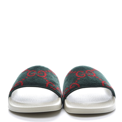 Gucci Velvet GG Monogram Slide Sandals 41 Green Red 2 of 9