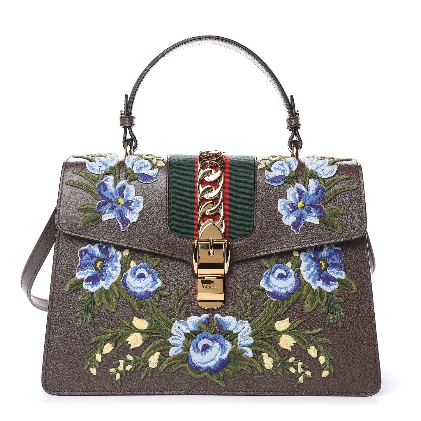 Calfskin Embroidered Medium Sylvie Top Handle Bag New Acero Multicolor