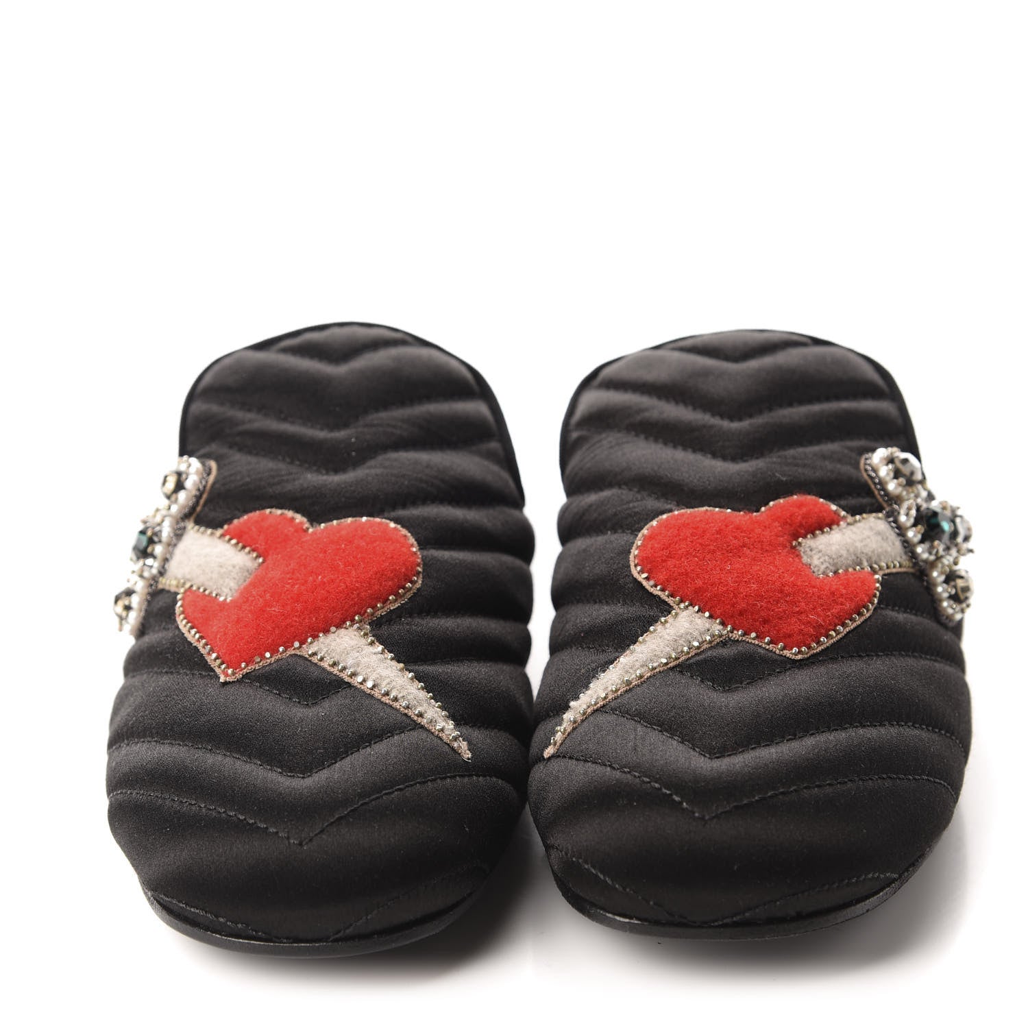 Gucci Satin Embroidered Heart and Dagger Slippers 36 Black 2 of 10