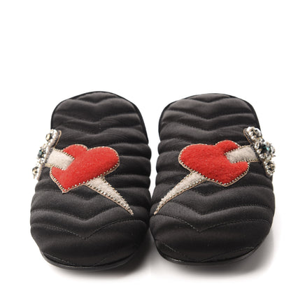 Gucci Satin Embroidered Heart and Dagger Slippers 36 Black 2 of 10