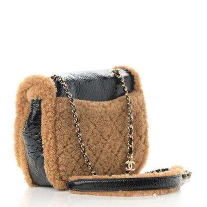 Chanel Shiny Crumpled Sheepskin Shearling CC Mania Flap Bag Black Beige 3 of 12
