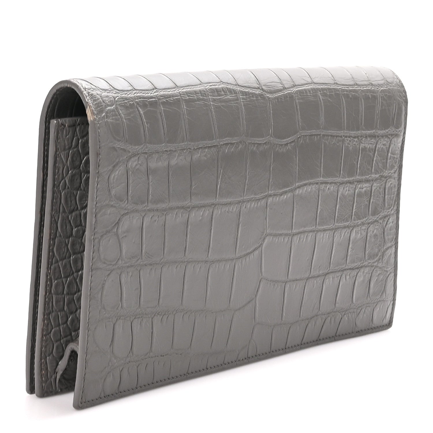 Saint Laurent Croc Embossed Calfskin Classic Kate Monogram Clutch Fog 3 of 7