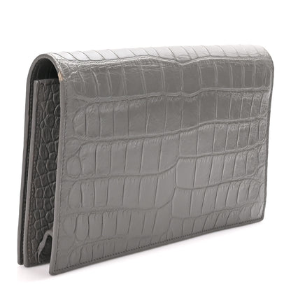 Saint Laurent Croc Embossed Calfskin Classic Kate Monogram Clutch Fog 3 of 7