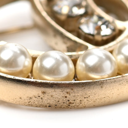 Chanel Pearl Crystal CC Brooch Gold Pearly White 5 of 6