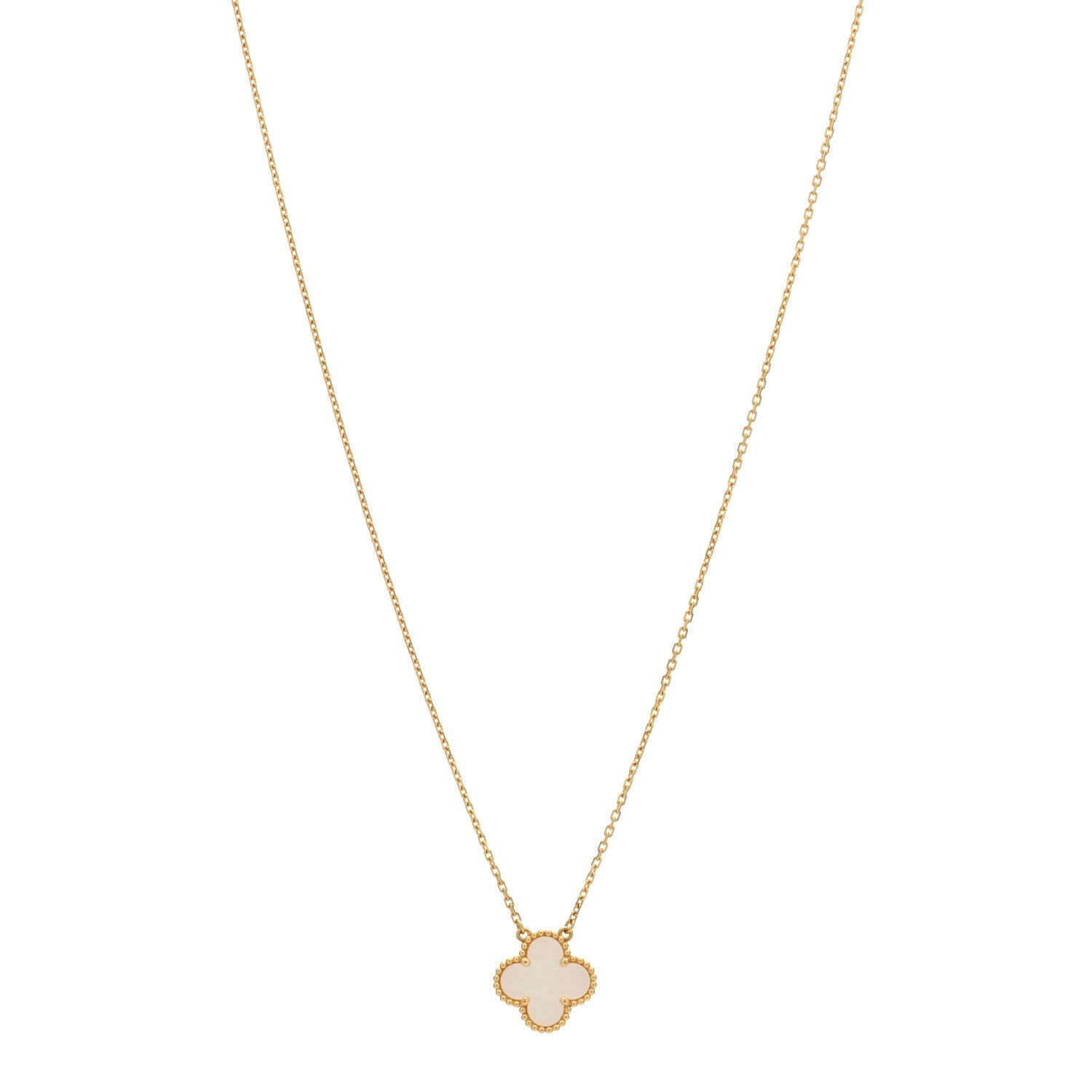 Van Cleef & Arpels 18K Yellow Gold Mother of Pearl Vintage Alhambra Pendant Necklace 1 of 4