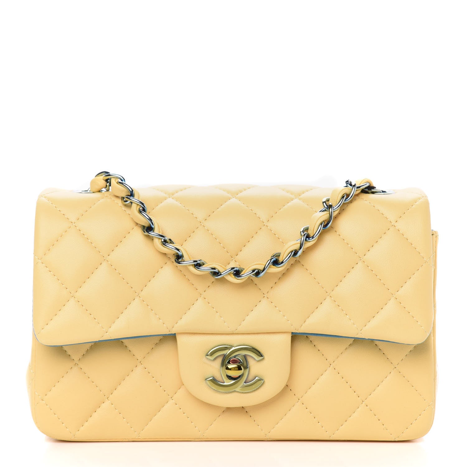 Chanel Lambskin Quilted Mini Rectangular Flap Yellow Blue 1 of 10