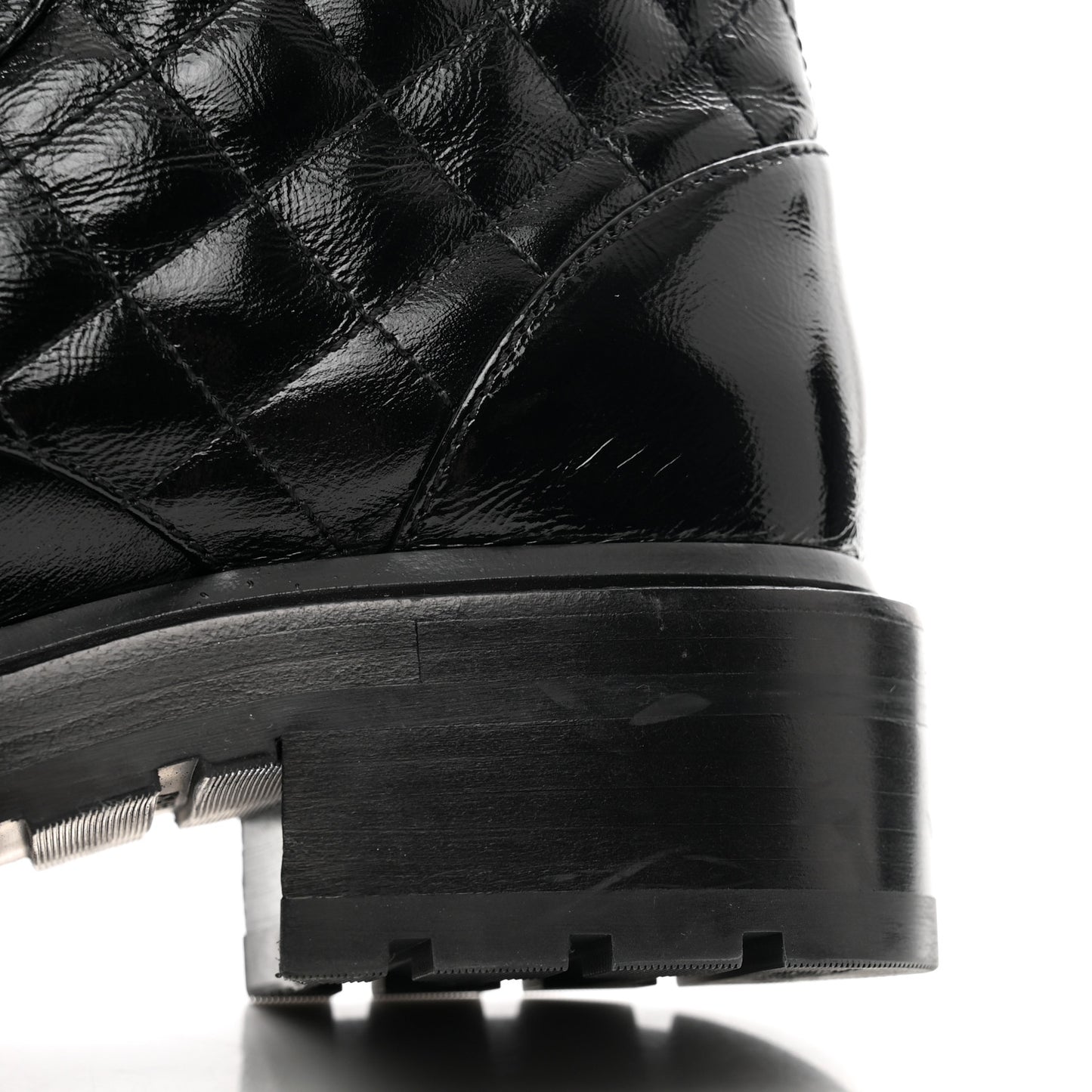 Shiny Calfskin Quilted Lace Up Combat Boots 36 Black