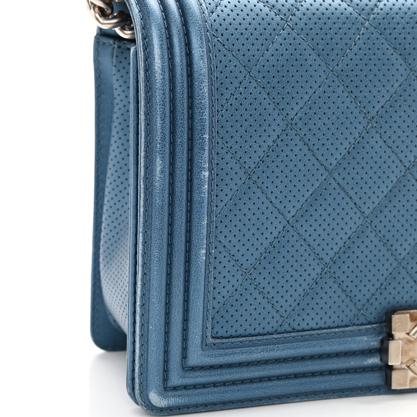 Perforated Lambskin Quilted New Medium Boy Flap Blue