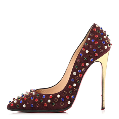 Christian Louboutin Veau Velours Specchio Follies Cabo 100 Pumps 39 Lie De Vin Multi Gold 1 of 11