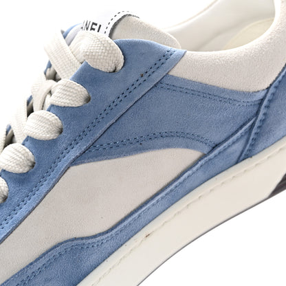 Chanel Suede Kidskin Womens CC Sneakers 40 White Blue 11 of 12