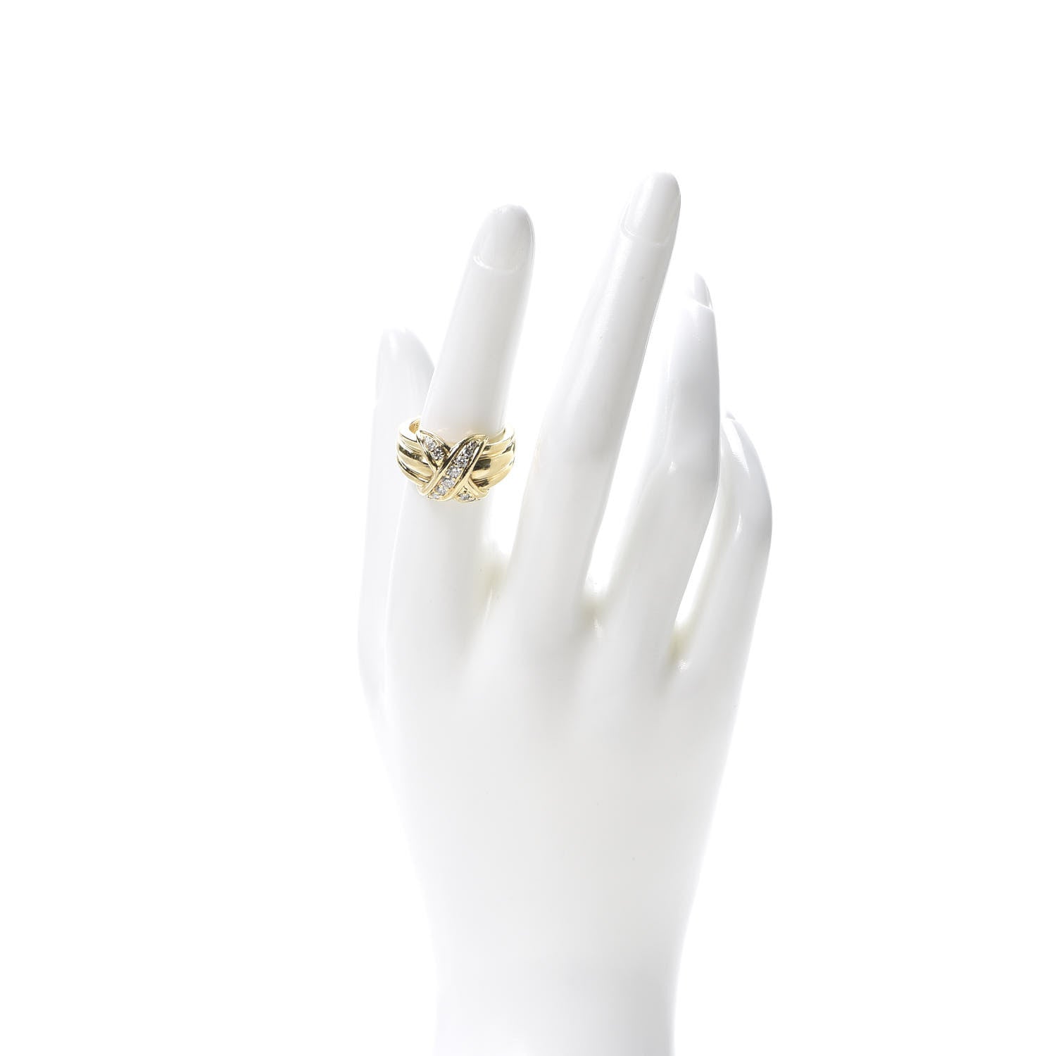 Tiffany 18K Yellow Gold Diamond Signature X Ring 54 6.75 2 of 5