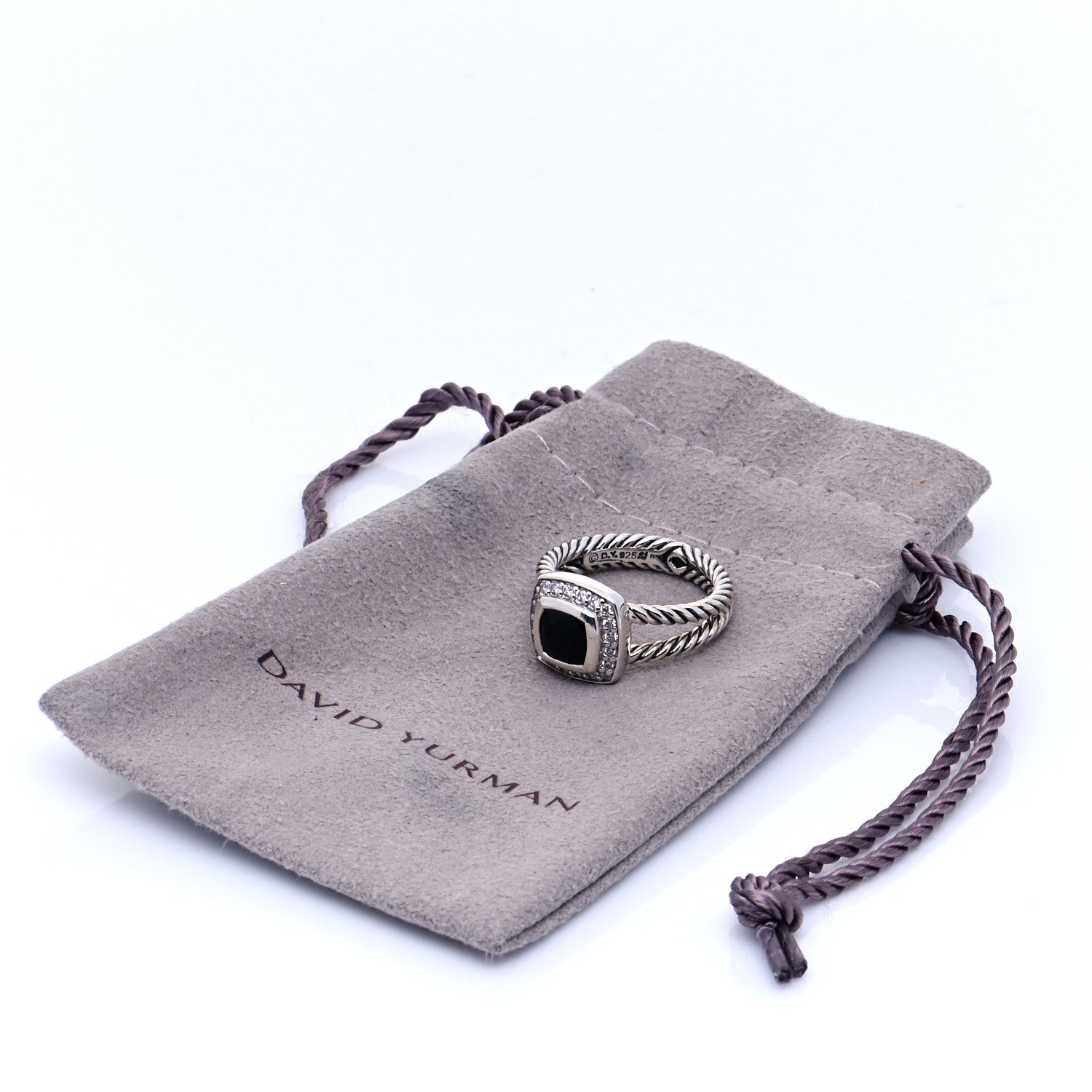 David Yurman Sterling Silver Diamond Black Onyx 7mm Petite Albion Ring 52 6 7 of 7