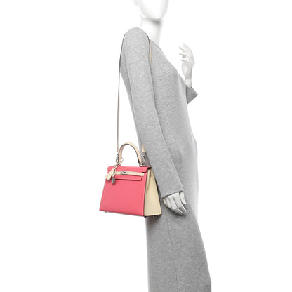 Hermes Epsom Bi-Color Horseshoe Kelly Sellier 25 Rose Azalee Craie 2 of 11