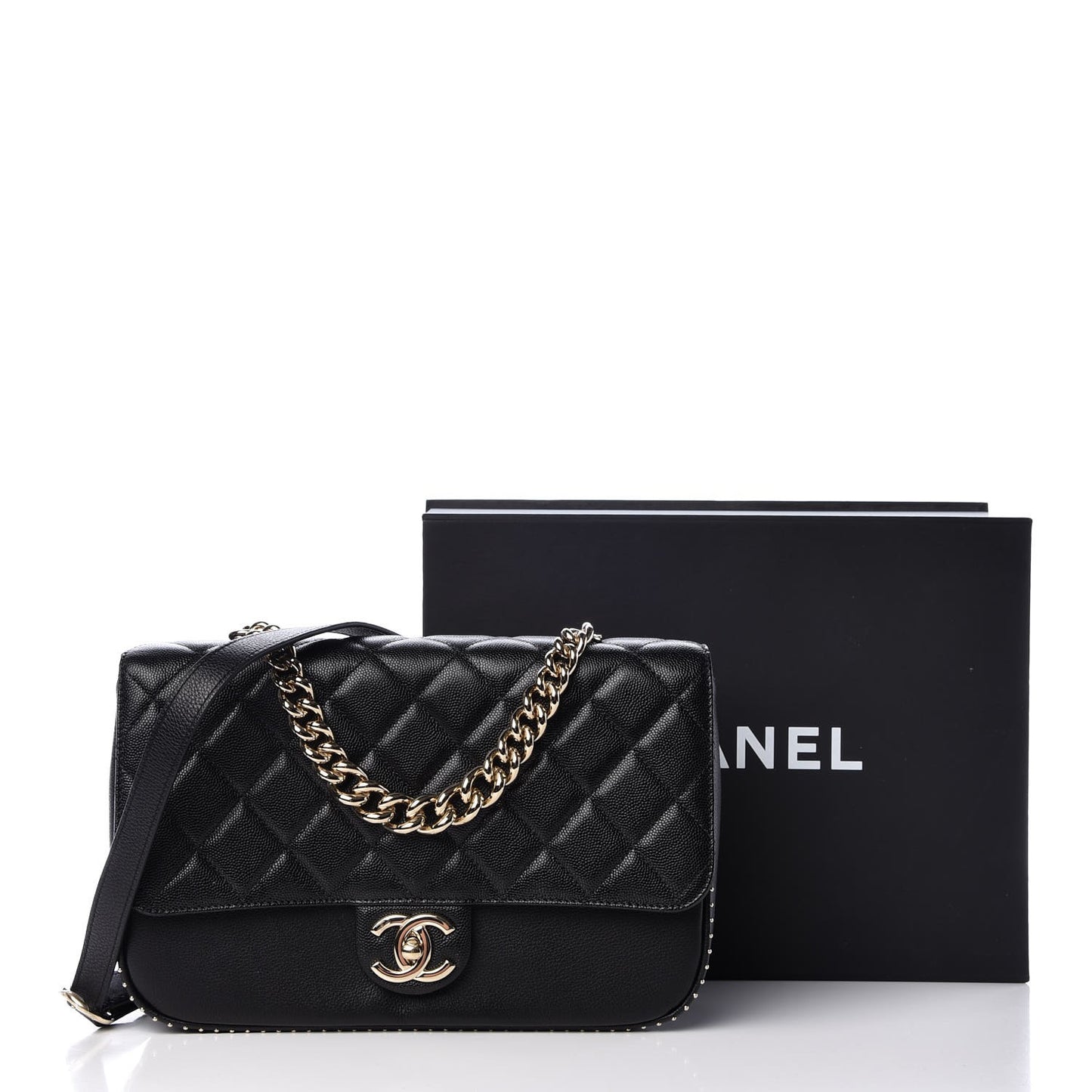 Caviar Quilted Large Studded Flap Black