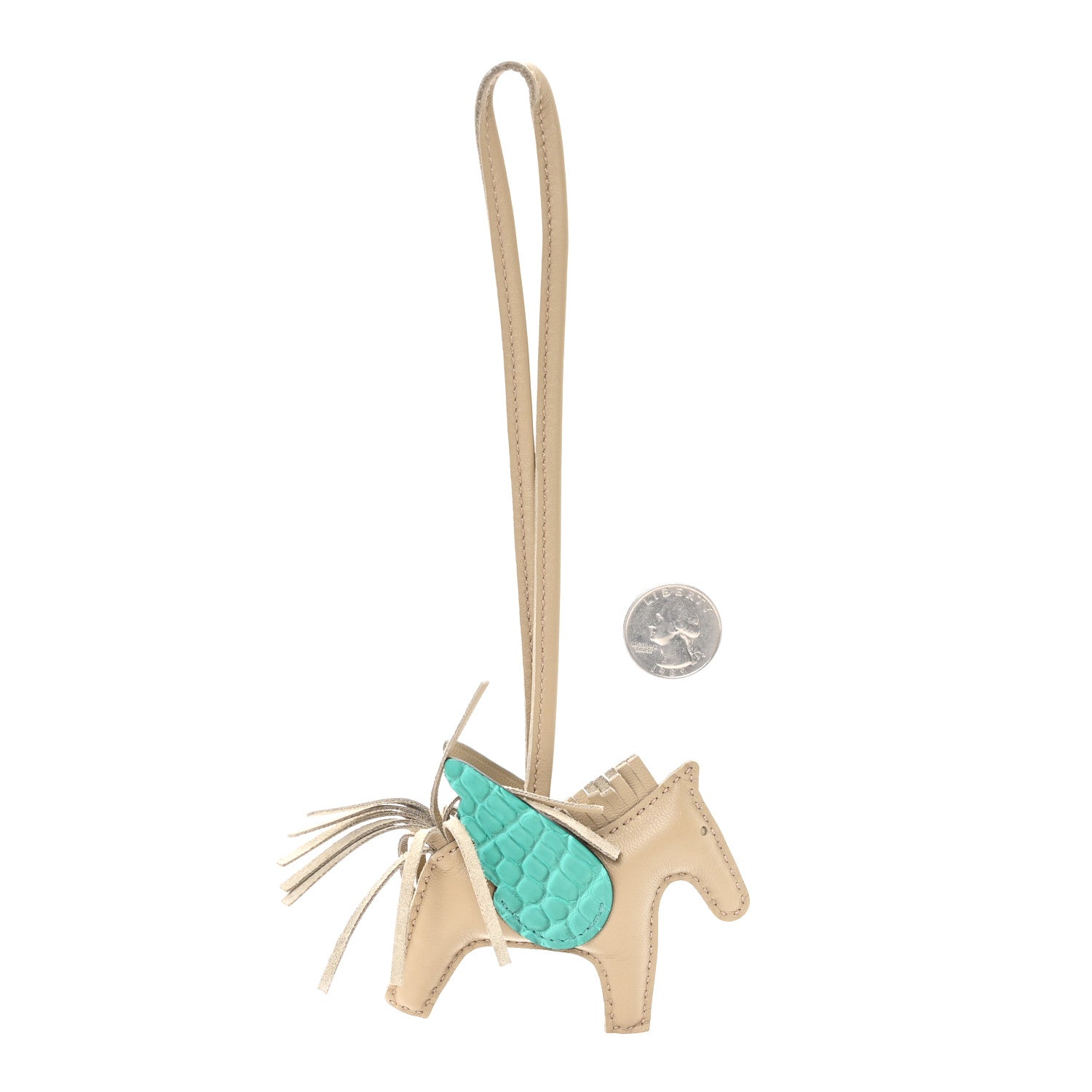 Hermes Milo Lambskin Matte Alligator Touch Grigri Rodeo Pegase Horse Bag Charm PM Beige Marfa Vert Jade 2 of 4