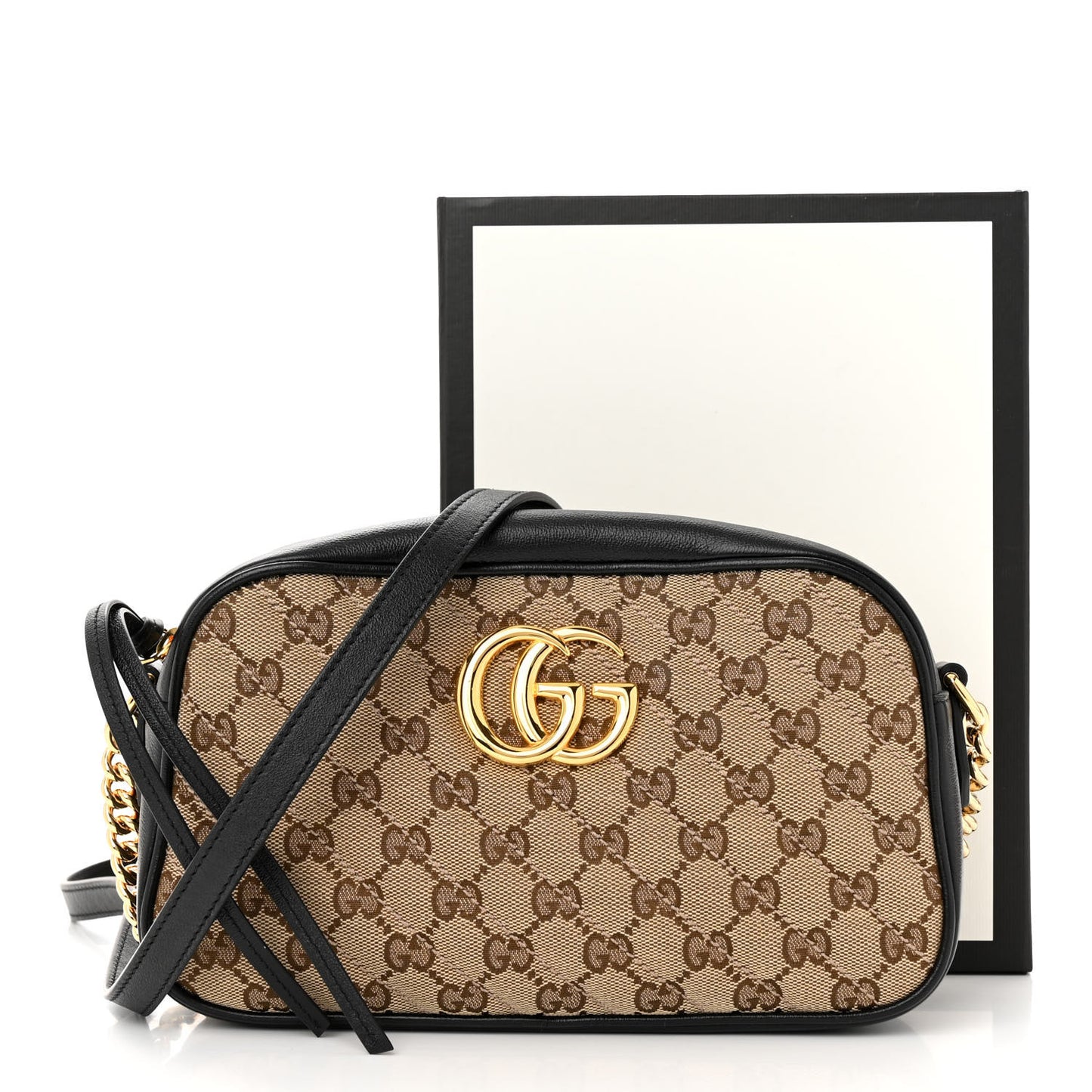 Monogram Matelasse Diagonal Small GG Marmont Chain Shoulder Bag Beige Black