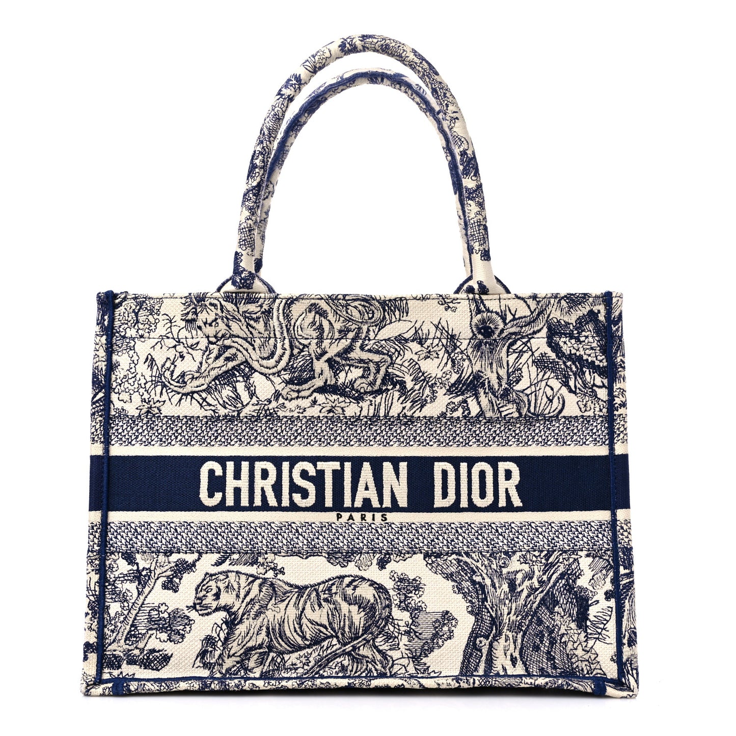 Canvas Embroidered Medium Dioriviera Toile De Jouy Book Tote Blue
