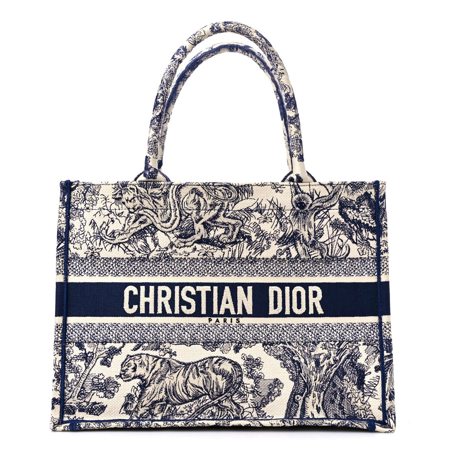Christian Dior Canvas Embroidered Medium Dioriviera Toile De Jouy Book Tote Blue 1 of 11