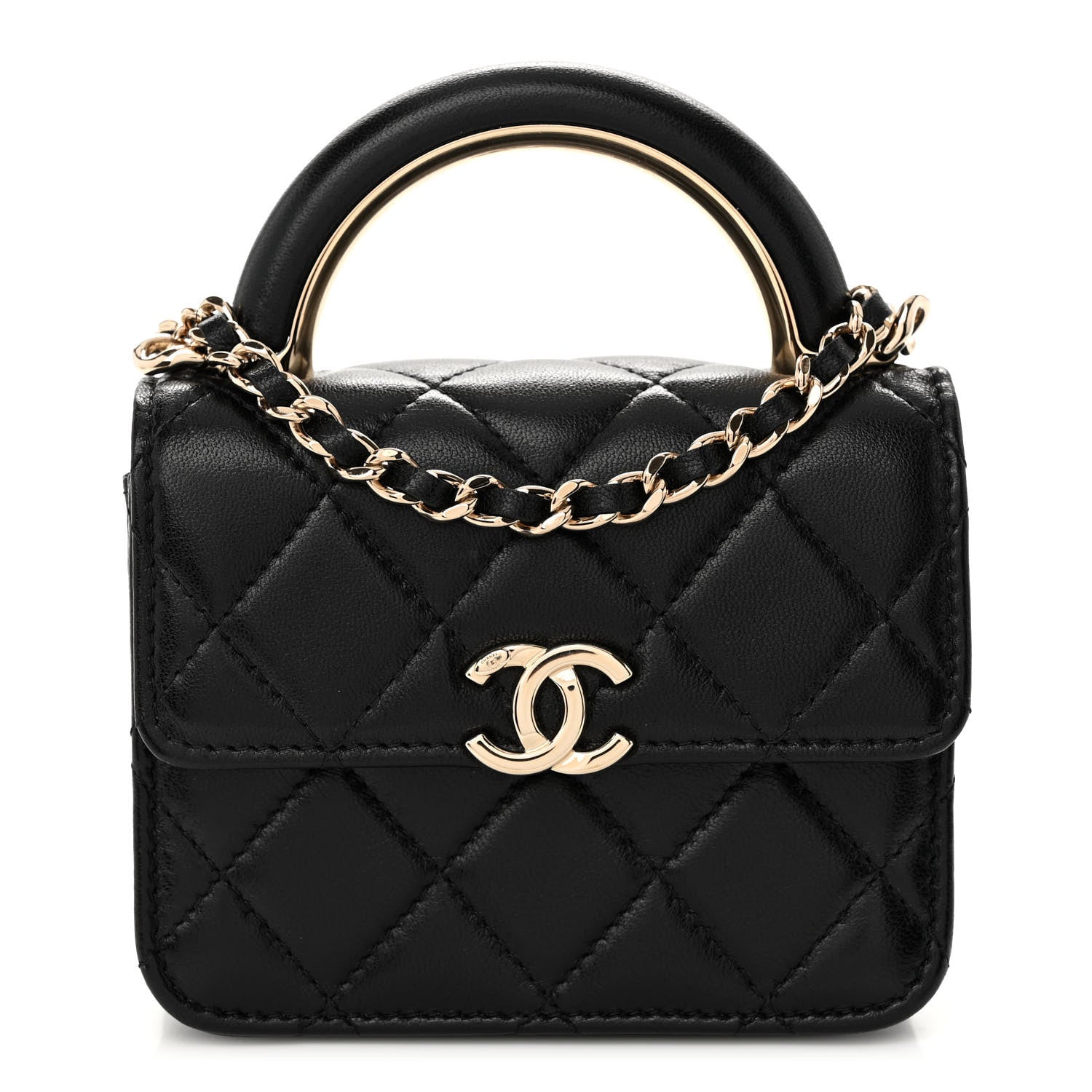 Chanel Lambskin Quilted Top Handle Flap Clutch With Chain Black 1 of 10