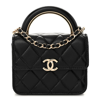 Chanel Lambskin Quilted Top Handle Flap Clutch With Chain Black 1 of 10