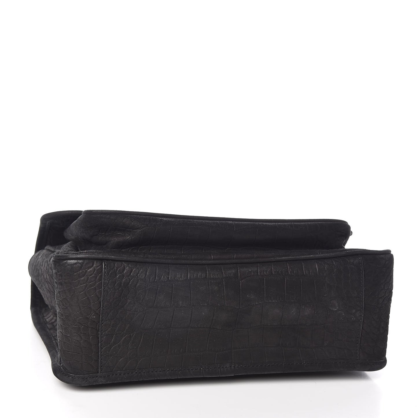 Nubuck Crocodile Embossed Monogram Medium Niki Chain Satchel Black