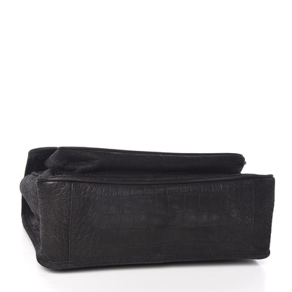 Saint Laurent Nubuck Crocodile Embossed Monogram Medium Niki Chain Satchel Black 4 of 10