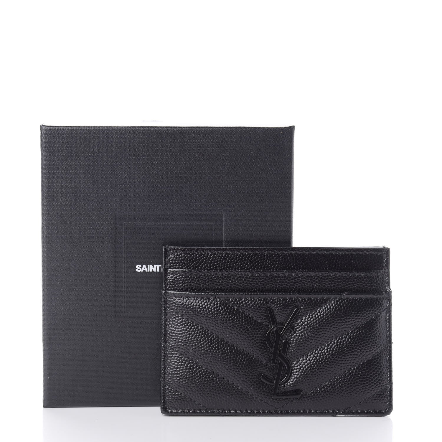 Saint Laurent Grain De Poudre Matelasse Chevron Monogram Credit Card Case Black 8 of 8