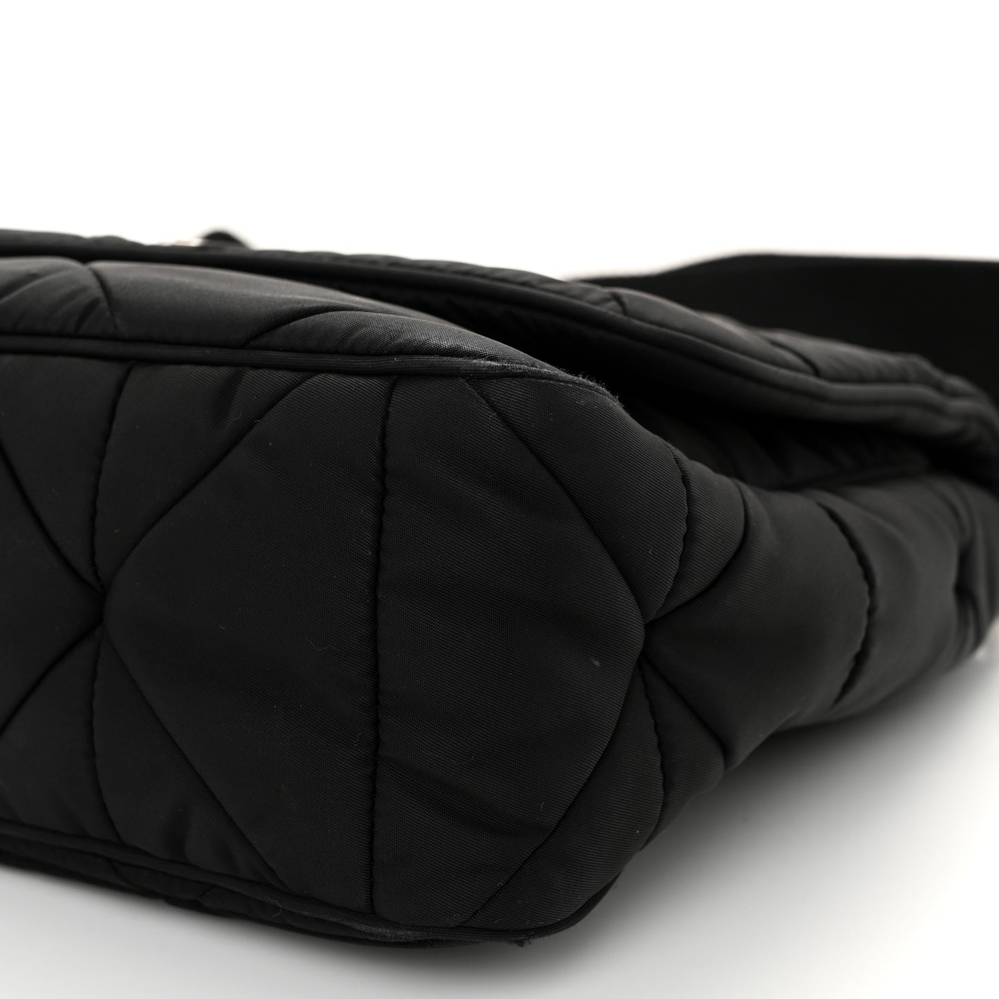 Re-Nylon Quilted Padded Flap Shoulder Bag Black