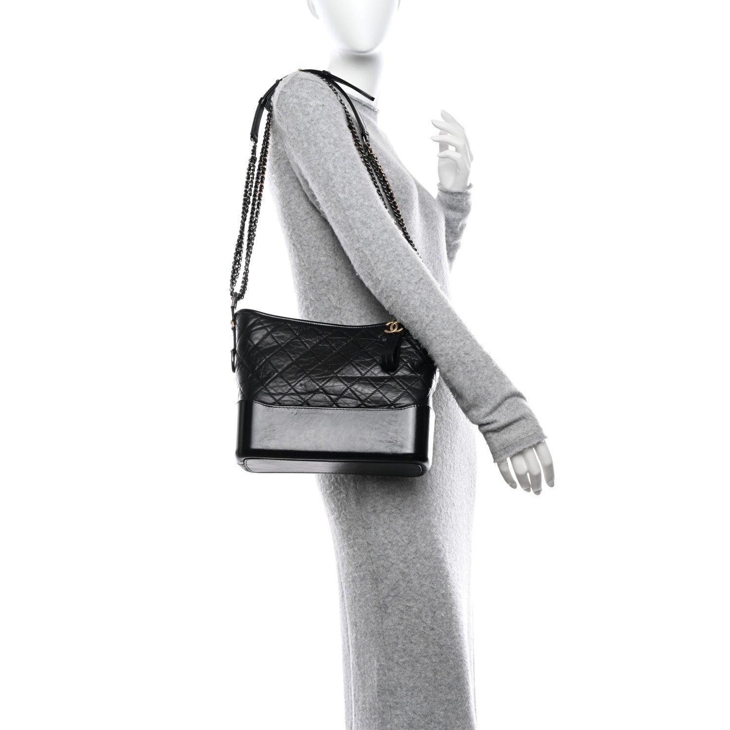 Chanel Aged Calfskin Quilted Medium Gabrielle Hobo Black 2 of 10
