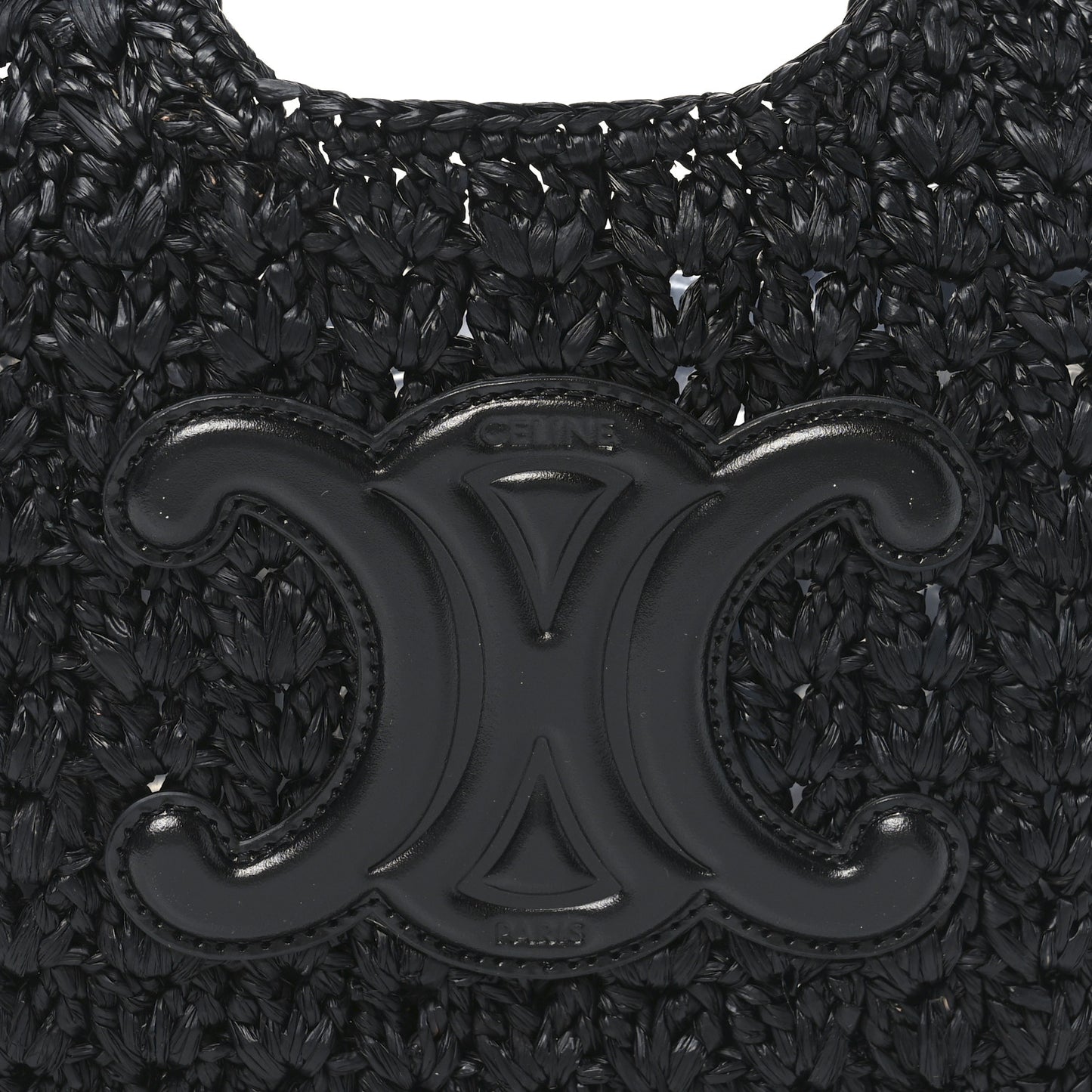 Raffia Calfskin Triomphe Panier Hobo Bag Black