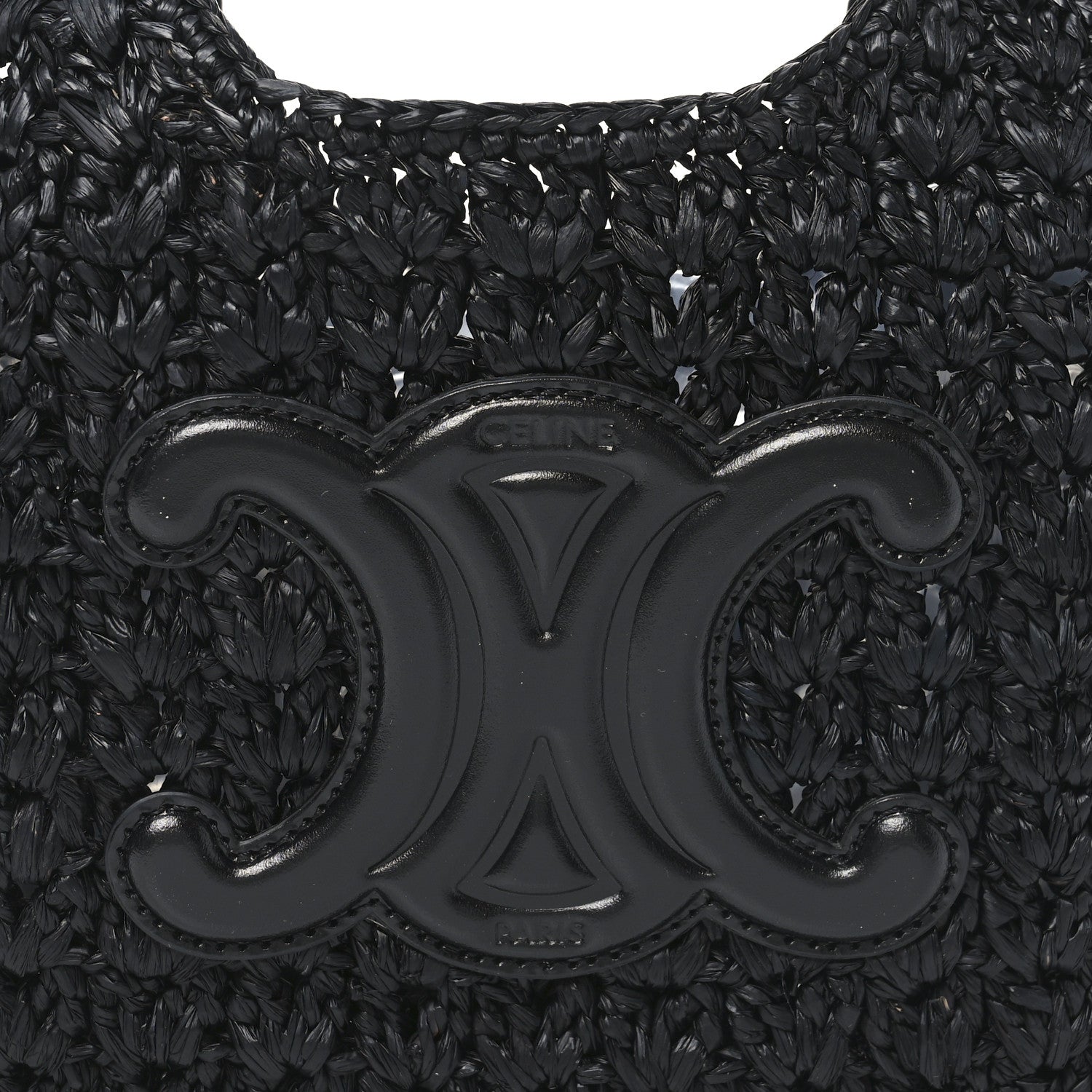 Celine Raffia Calfskin Triomphe Panier Hobo Bag Black 7 of 11