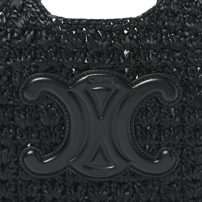 Celine Raffia Calfskin Triomphe Panier Hobo Bag Black 7 of 11
